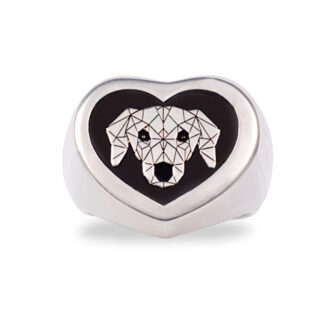 Anello cuore in argento con Bassotto