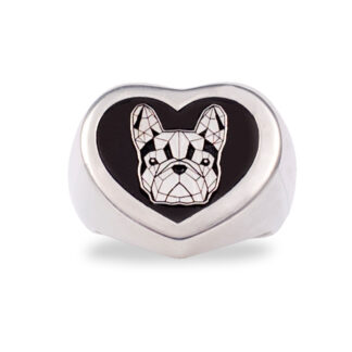 Anello cuore in argento con Bulldog Francese