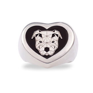 Anello cuore in argento con Pitbull