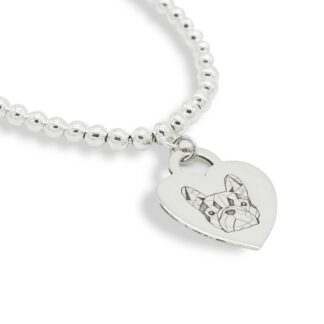 Bracciale con medaglietta cuore in argento con Bulldog Francese Doge